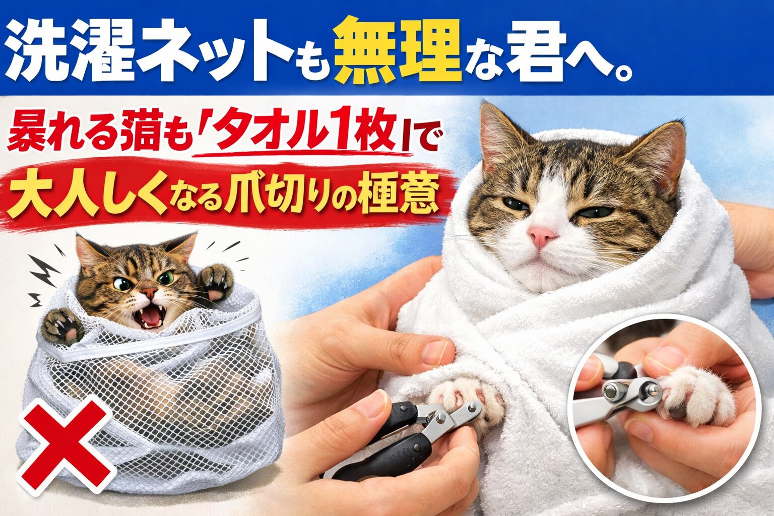 猫タオルラップ