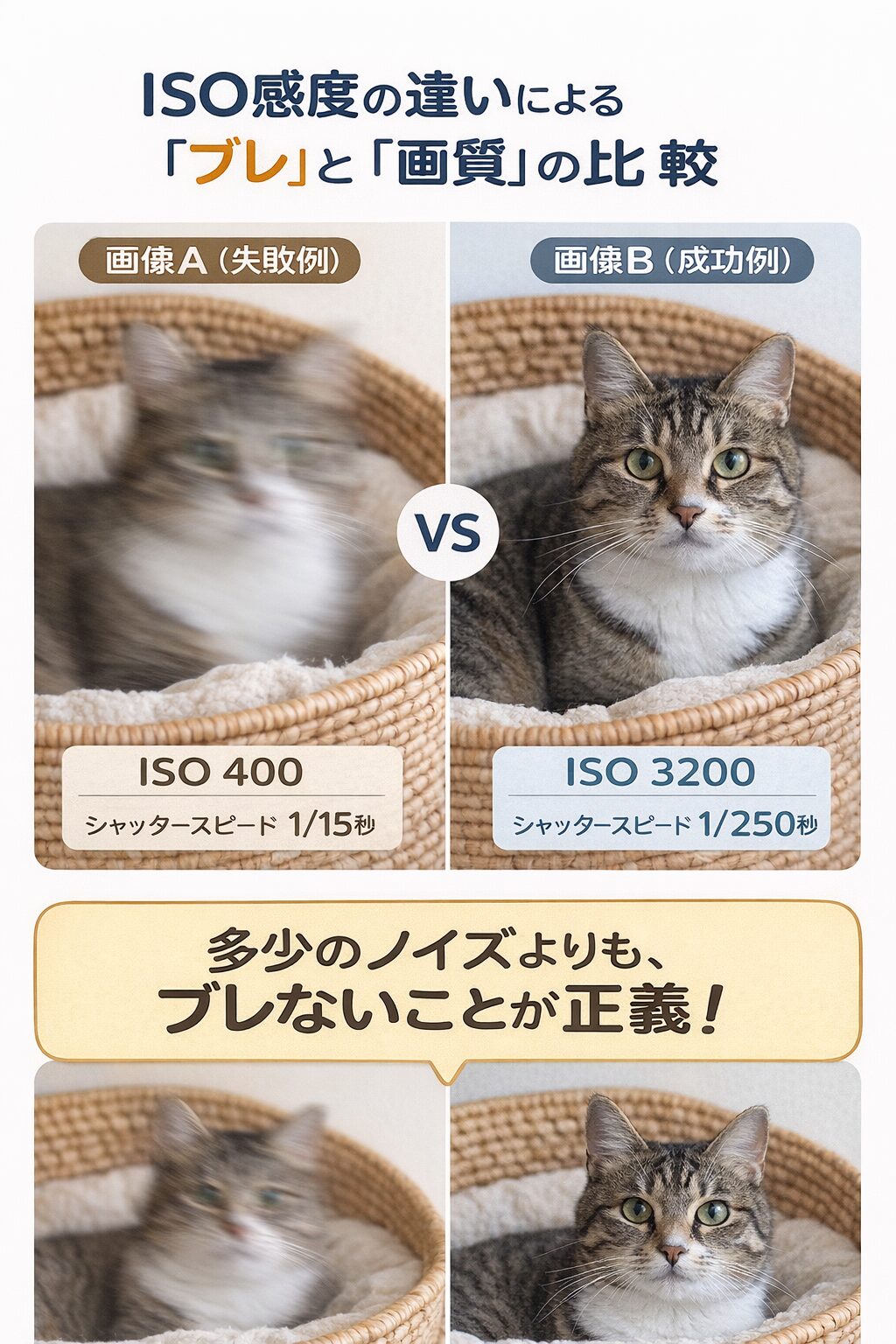 ISO感度の違いによる「ブレ」と「画質」の比較