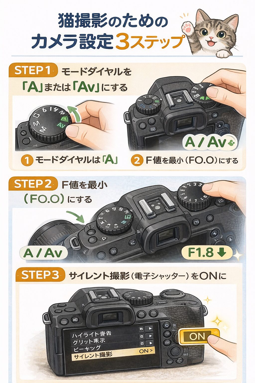 猫撮影のためのカメラ設定3ステップ
