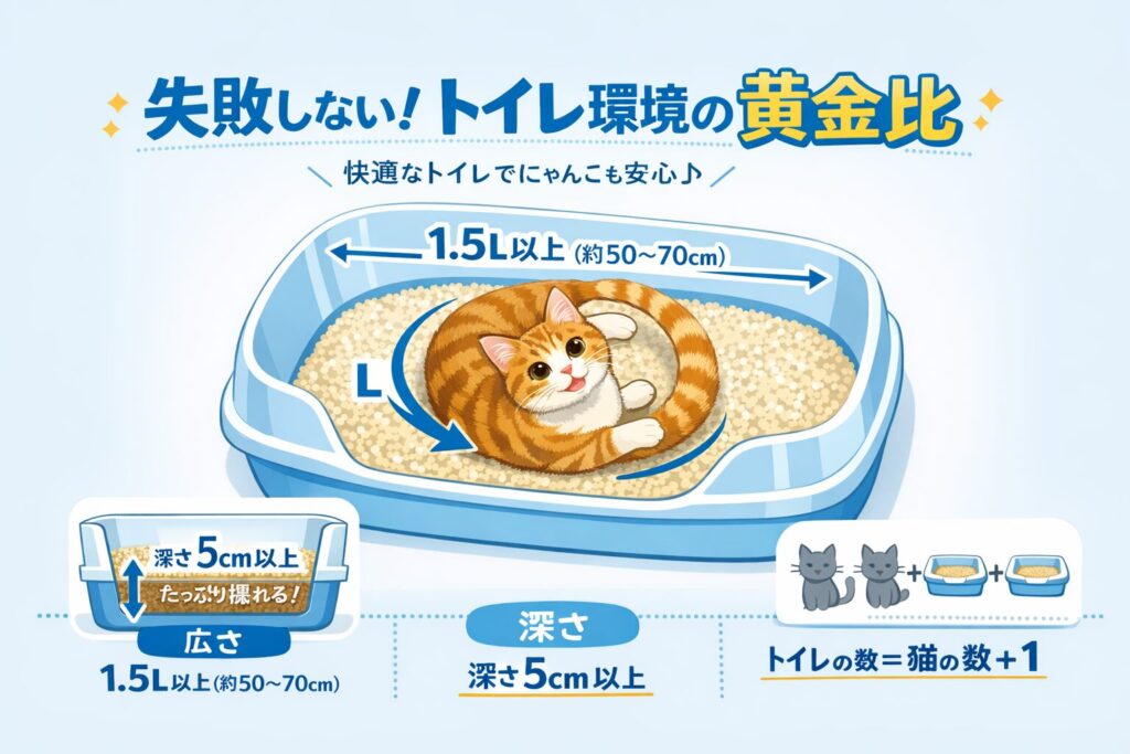 猫が失敗しない「トイレ環境の黄金比」図解
