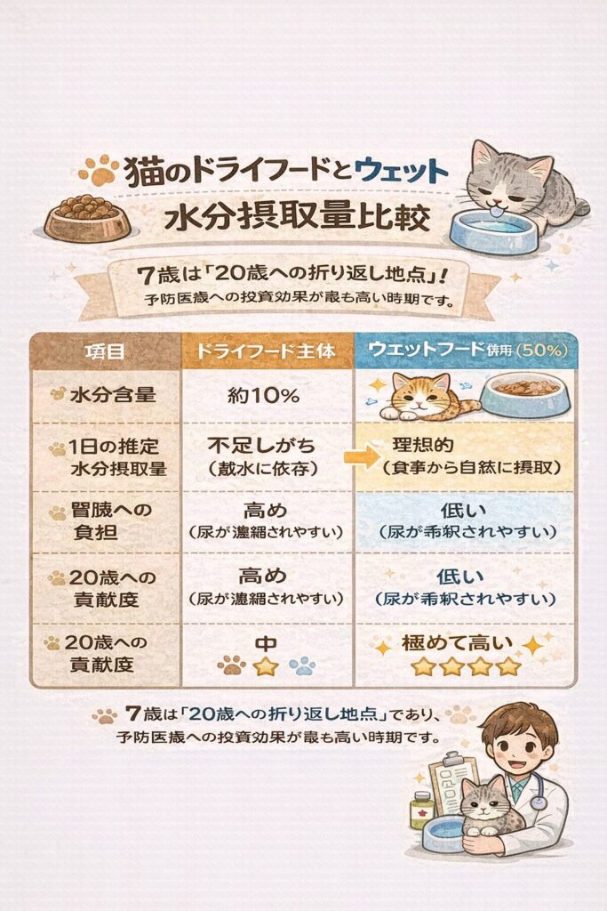 ドライフードとウェットフードの水分摂取量比較