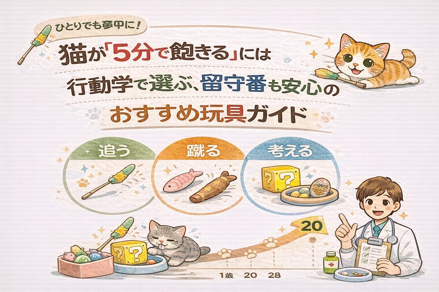 猫が「5分で飽きる」には理由がある。行動学で選ぶ、留守番も安心のおすすめ玩具ガイド
